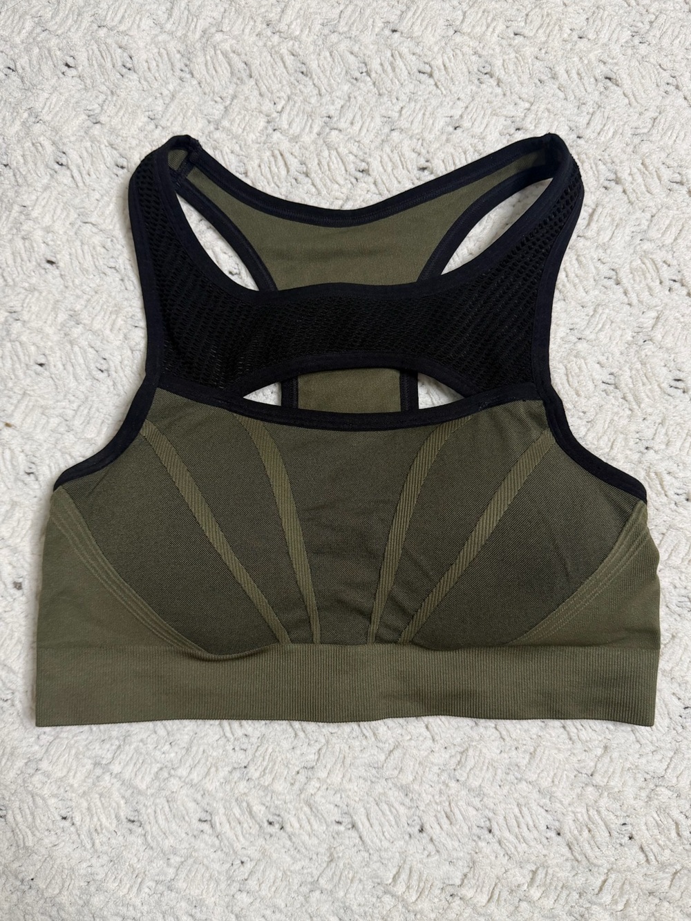 Zella Body Olive Green High-Neck Sports Bra with Black Mesh Trim